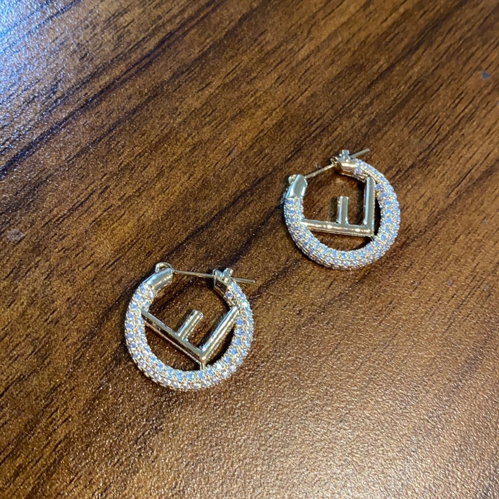 F Letter diamond hoop earrings